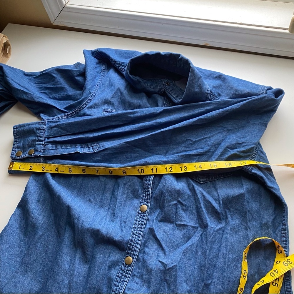 Roots Denim Shirt Woman Large Snap Collar Long Sleeve Cowgirl 100% Cotton FLAW - Picture 13 of 16